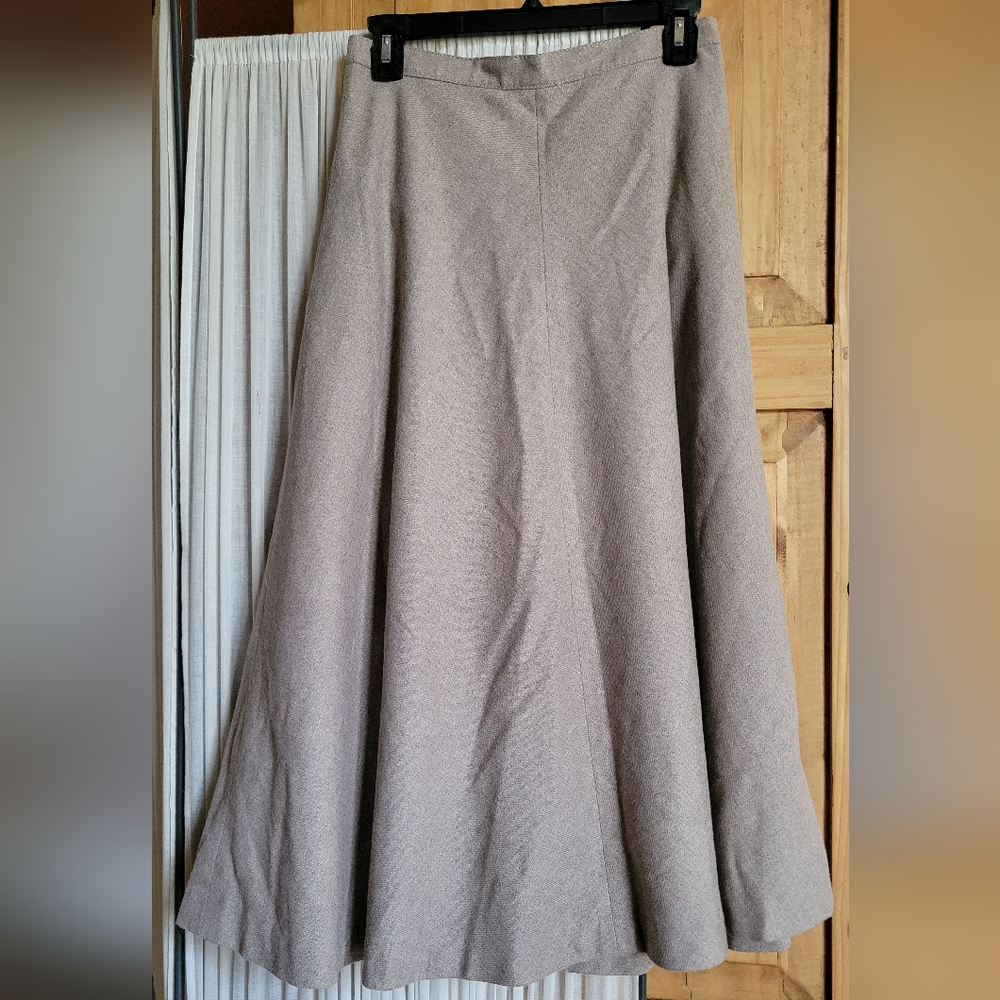 ☆ Vintage ☆ Wool, A-line Midi Skirt, Oatmeal beige color
